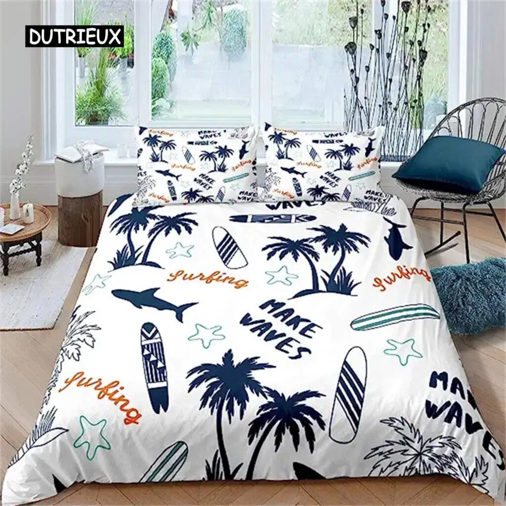 Surfboard Summer Sea Surfing Theme Duvet Cover Ocean Theme Bedding Set