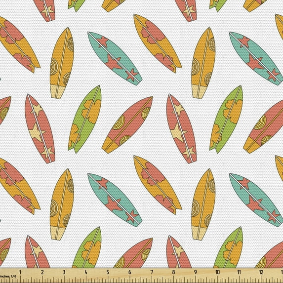 Ambesonne Surfboard Fabric by the Yard Upholstery, Fun Colorful Sports, 2 Yards, Multicolor
