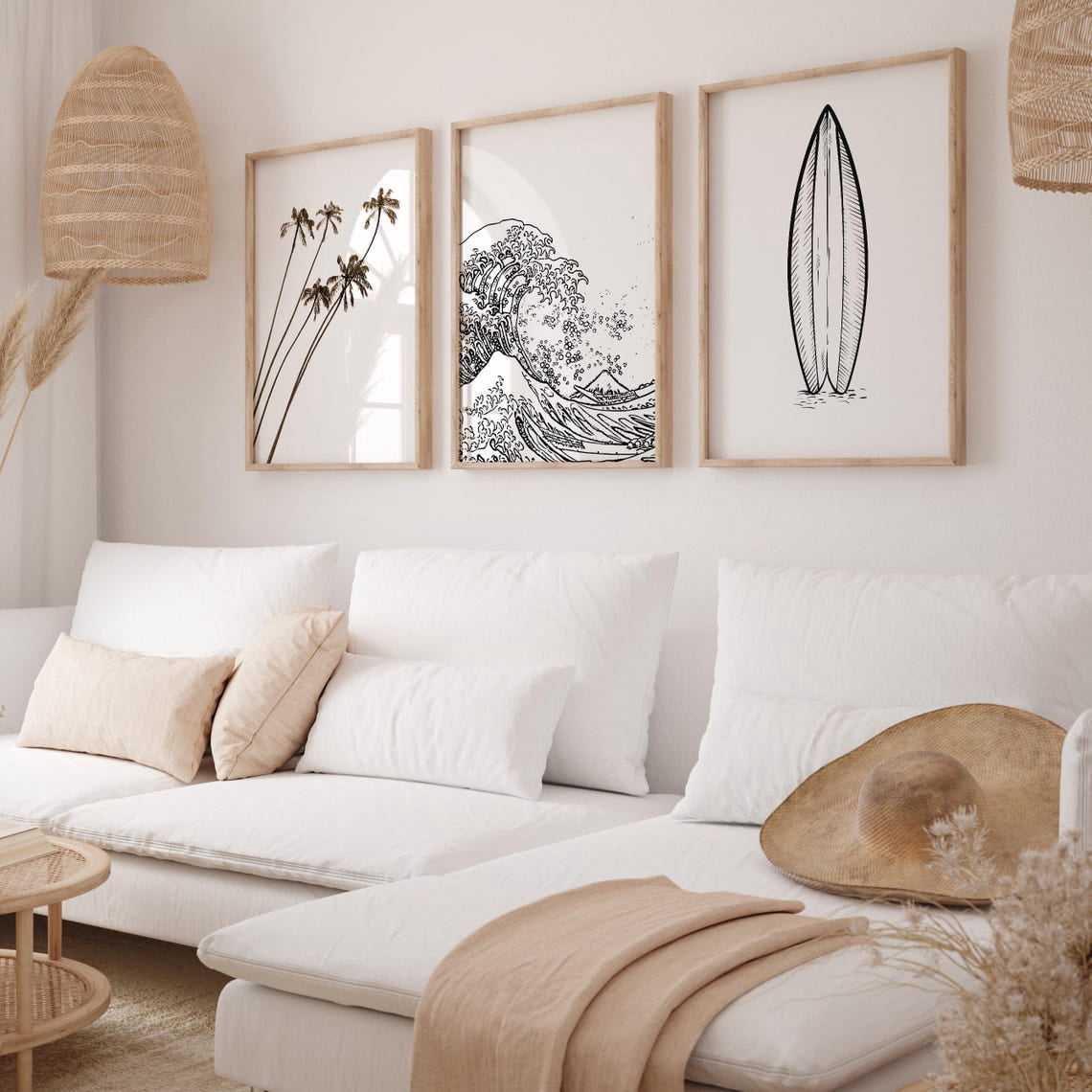 Surfboard Wall Art Prints, Beach, Muted Coastal, Coast Line, Beachy