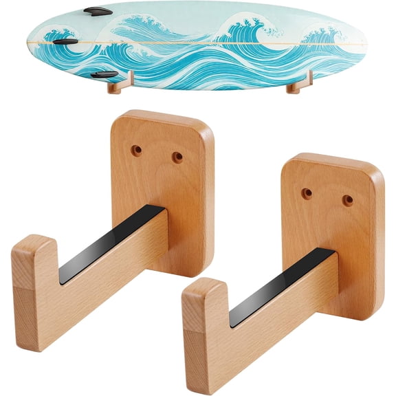 Surfboard Wall Mount – Durable Beech Wood Surfboard Rack for Wall with Non-Slip Pads –Surf Board Wall Mounts for Longboard, Shortboard, Skimboard, Snowboard Ski Storage