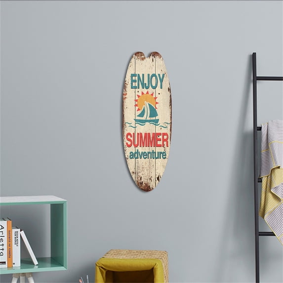 Surfboard Wall decor, Vintage Wall Art, 16X4 in Solid Wood, Nautical Wall decor, Beach Wall decor, Coastal Wall Art, Summer Party decorations, 1 Pc