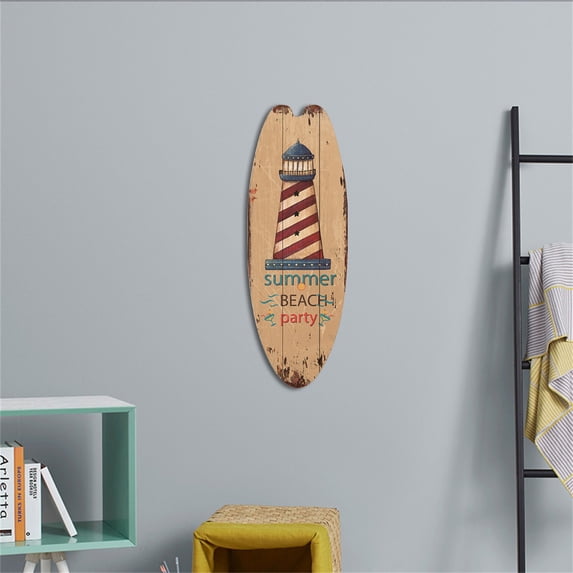 Surfboard decor, Lighthouse decor, 24X8 in, 1 Pc, Weathered Wood, Beach Wall decor, Nautical Wall decor, Vintage Wall Art, Coastal Wall decor, Beach Party decorations, Summer