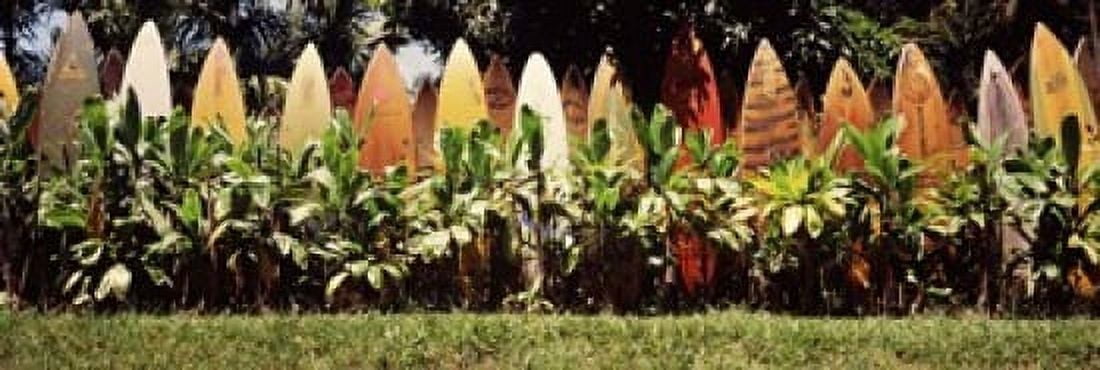 Surfboard fence in a garden Maui Hawaii USA Canvas Art - Panoramic Images (18 x 6)