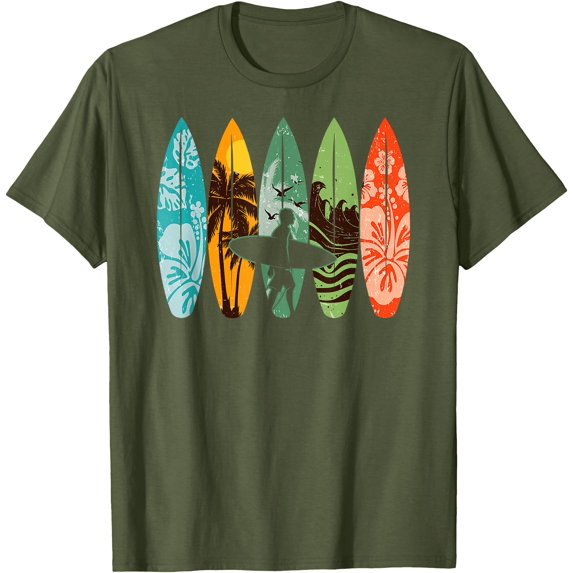 Surfboarder Hawaii Wave Surfing Surfboard Lover Beach Surfer Unisex T-Shirt for Men Women Kids Toddler,Military Green Color,Size 2XL