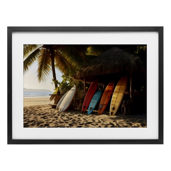 Stupell Industries Surfboards At Beach Hut Black Framed Print Under Glass, design by LSR Design Studio, 14 x 20