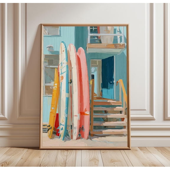 Surfboards Beach Shack Poster | Coastal Surf Wall Art | Summer Ocean Illustration Print, Poster Only