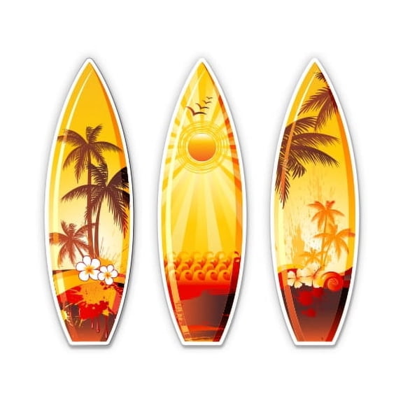 Surfboards Set of 3 Tropical Pattern Surf - 4" each Vinyl Stickers - For Car Laptop I-Pad - Waterproof Decals
