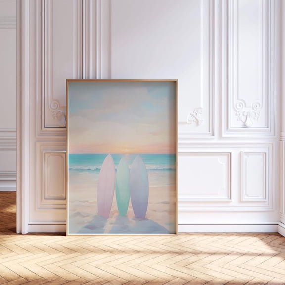 Surfboards Sunset Poster, Beach House Wall Art, Pastel Beachy Dorm Room Decor, Coastal Summer , Surfer Wall Art, 139, Unframed Poster Size 8x12