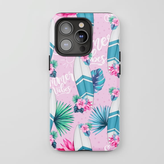 Surfboards Tropical For All iPhone Series Tough Phone Case Summer Beach Art Pink Blue Green