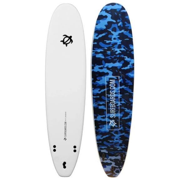 Surfboards.com Ahi 8' Soft Top Longboard Surfboard with 3 Fins and Leash, Blue Camo