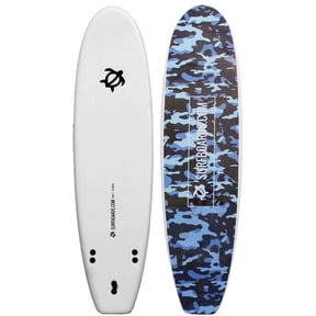 Surfboards.com Ono 7' Soft Top Funboard Surfboard with 3 Fins and Leash, Blue Camo