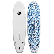 Ono 7 Soft Top Funboard Surfboard with 3 Fins and Leash, Blue Hibiscus