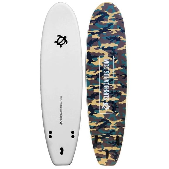 Surfboards.com Ono 7' Soft Top Funboard Surfboard with 3 Fins and Leash, Green Camo