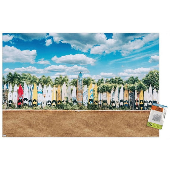 Surfboards in Maui, Hawaii Wall Poster with Push Pins, 22.375" x 34"