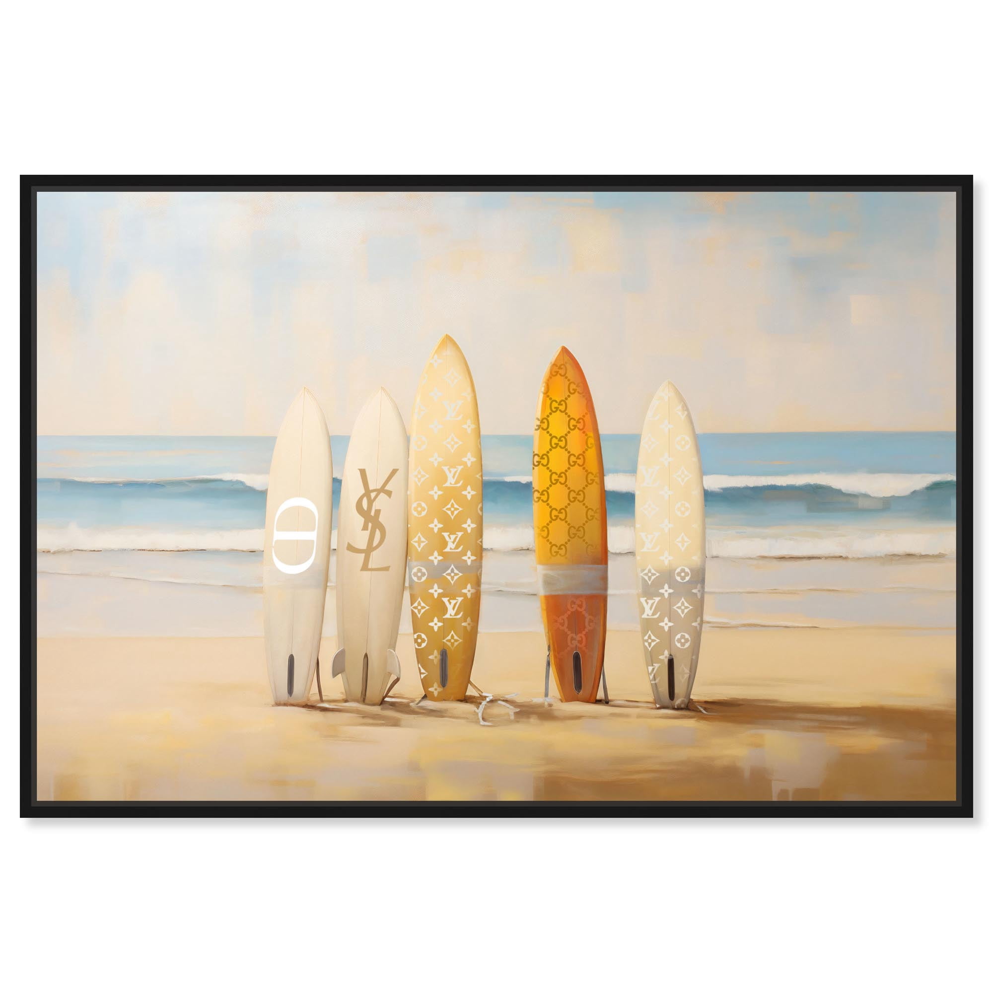 Surfboards on the Beach Canvas Glam Beach Wall Art by Art Remedy, Black ...