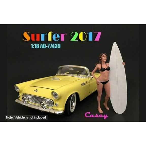Surfer 2017 Casey Figure w/ Surfboard, American Diorama 77439 - 1/18 Scale Accessory for Diecast Cars