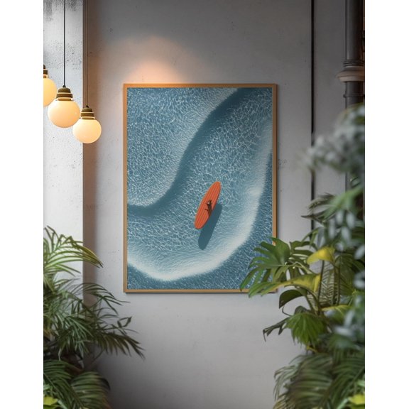 Surfer Aesthetic Coastal Wave Wall Art Print Retro Beach Vibe Decor Modern Editorial Room, Unframed Poster