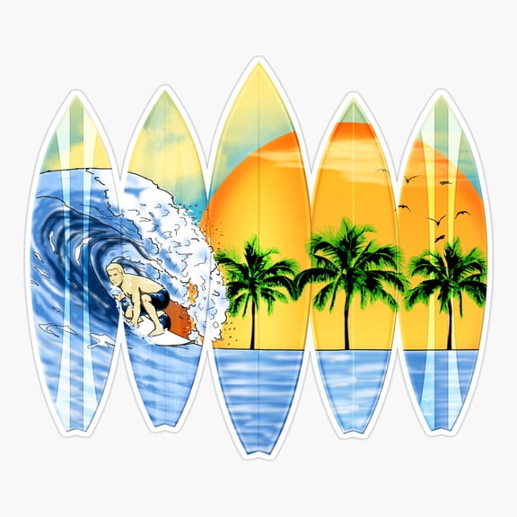 Surfer And Surfboards Beach Lifestyle Sticker