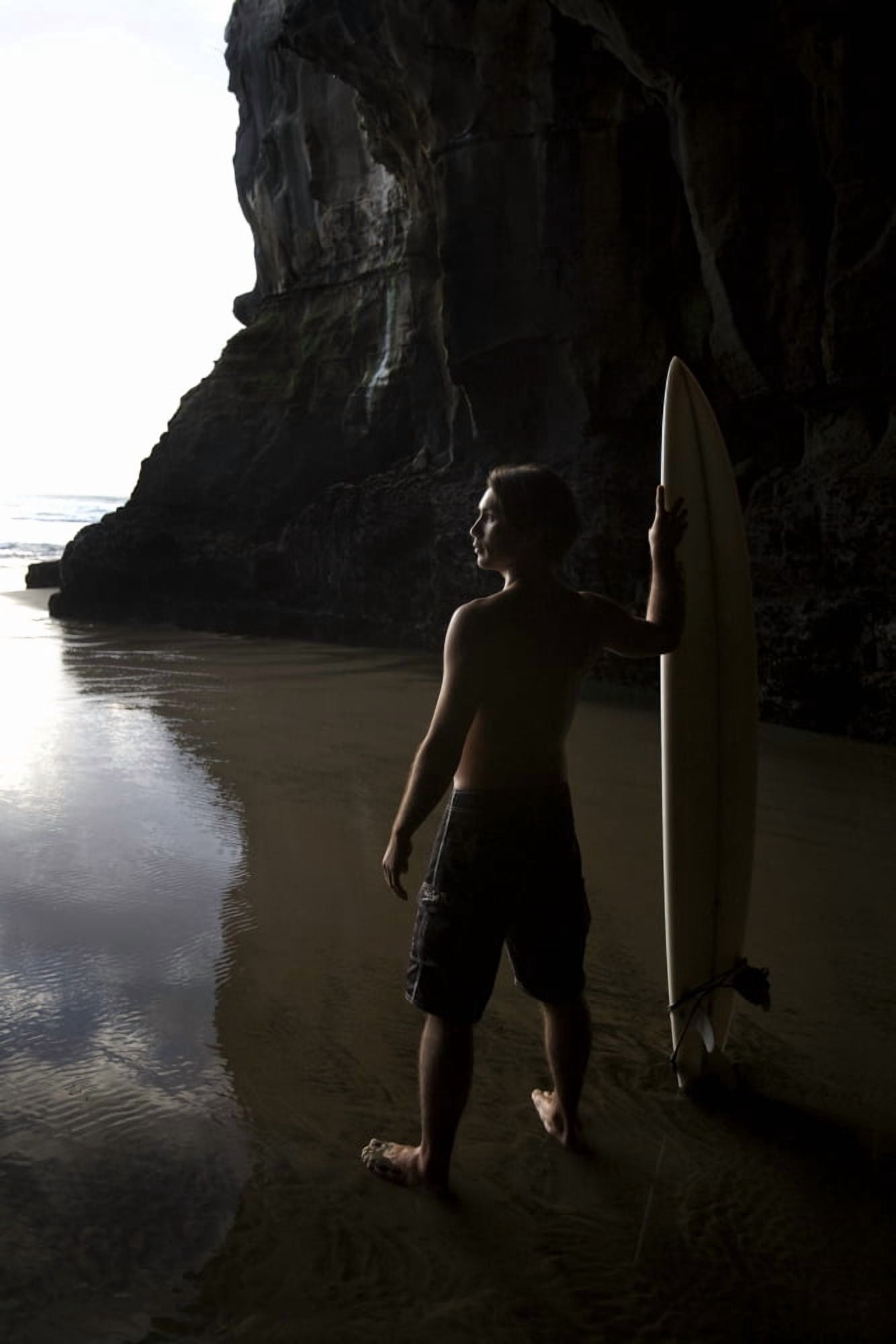 Surfer At Muriwai New Zealand Canvas Art - Deddeda Design Pics (11 x 17)