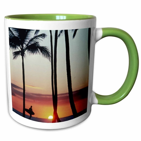 3drose, Surfer at Sunset, Oahu, Hawaii - Us12 Dpb1588 - Douglas Peebles, 11oz Two-tone Green Mug