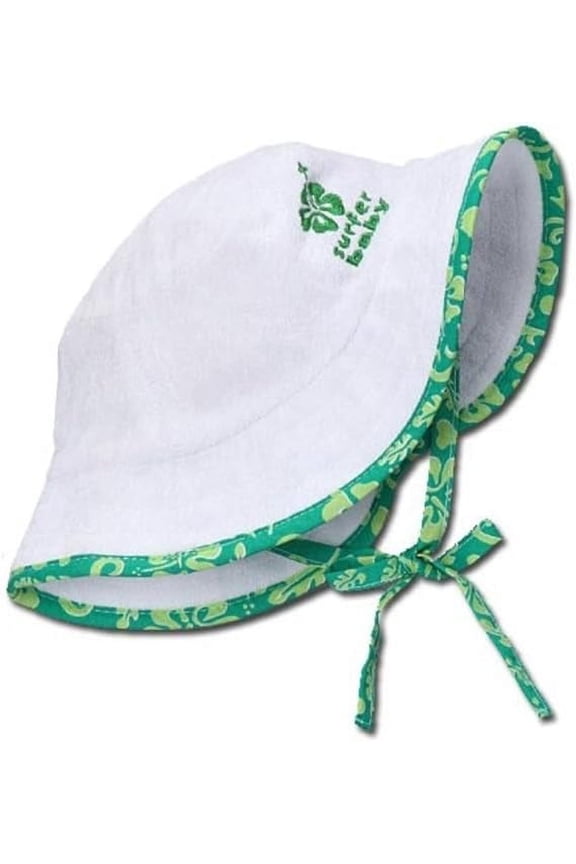 Toddlers Wide Brim Kids Floppy Beach/Sandbox/Play Sun Protection Bucket Hat (Green Trim)