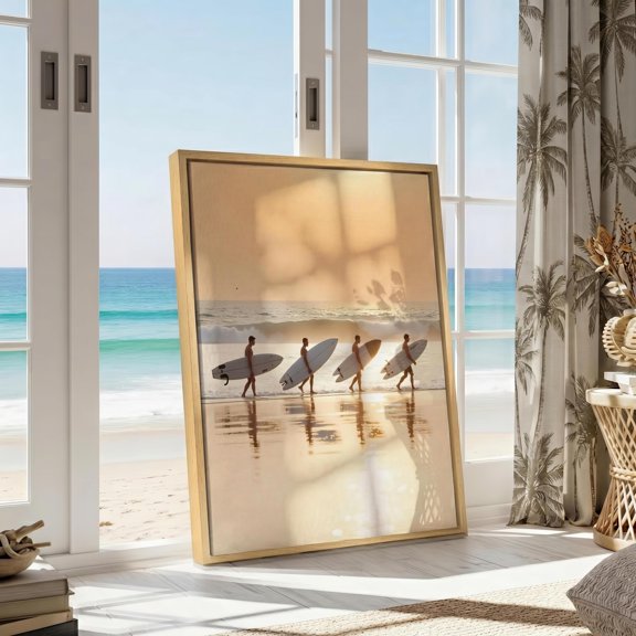 Surfer Beach Canvas Wall Art, Coastal Ocean Sunset Print, Living Room Decor for Men, Poster Only