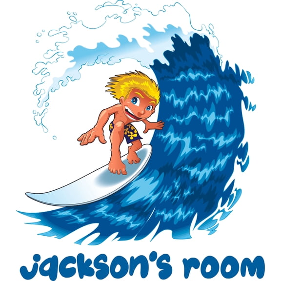 Surfer Boy Beach Wave Customized Wall Decal - Custom Vinyl Wall Art - Personalized Name - Baby Girls Boys Kids Nursery Daycare Bedroom Wall Decal Room Decor Wall Stickers Decoration Size (20x12 inch)