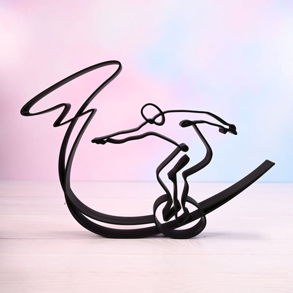 Surfer Catching Wave Sculpture, 3D Printed Line Art, Surf Gift Decoration