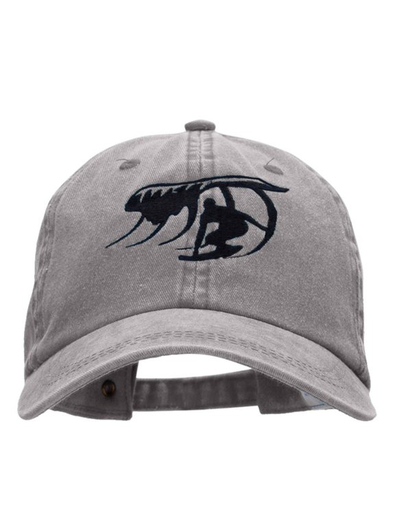 Surfer Catching Waves Embroidered Pigment Dyed Washed Cap - Grey OSFM
