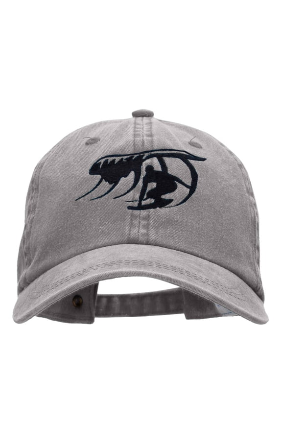 Surfer Catching Waves Embroidered Pigment Dyed Washed Cap - Grey OSFM