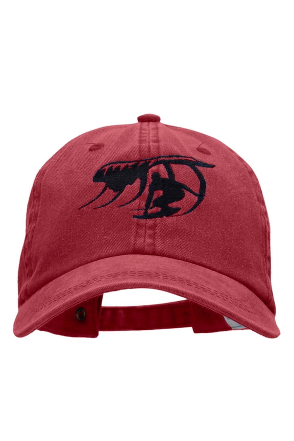 Surfer Catching Waves Embroidered Pigment Dyed Washed Cap - Wine OSFM