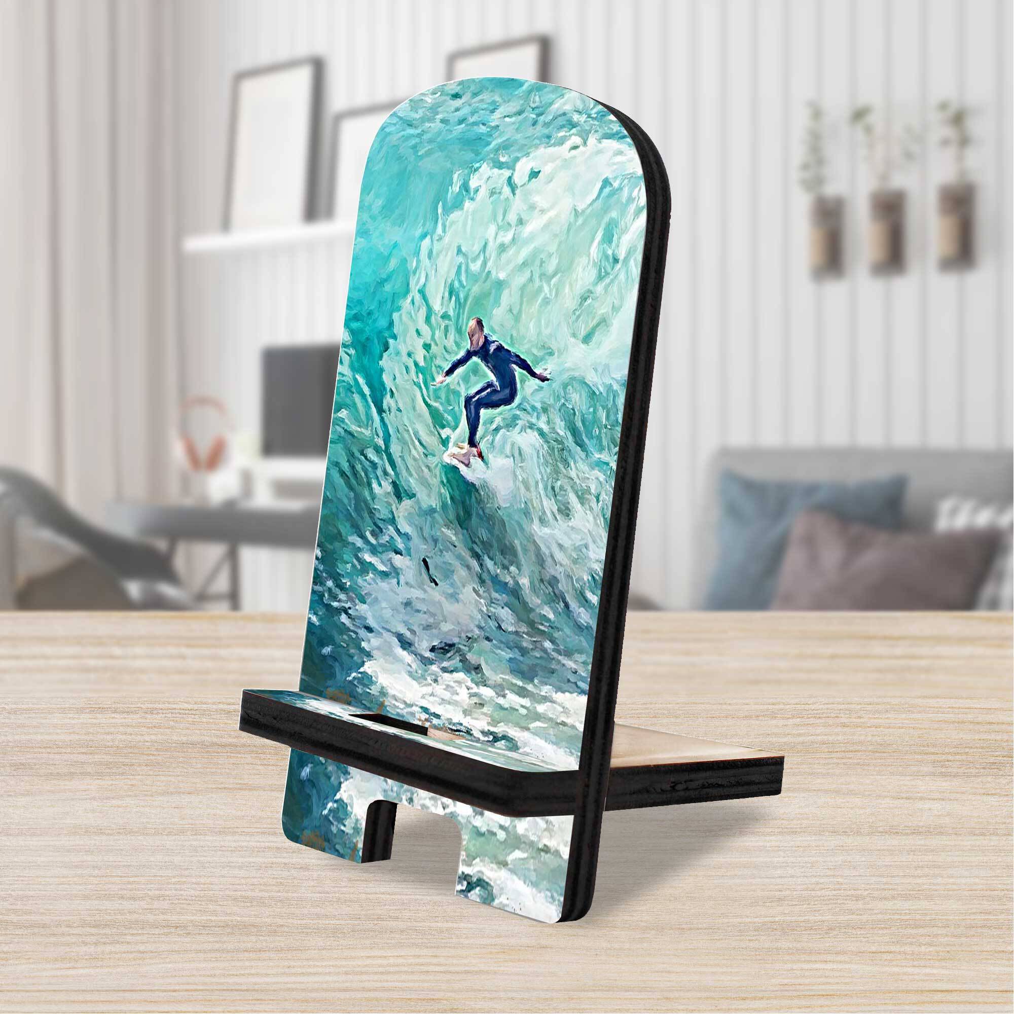 Surfer Coastal Cell Phone Stand Wood Mobile Tablet Holder Charging
