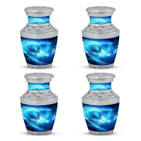 Surfer in Cosmic Wave Artwork Harbored Hopes Small Keepsake Urn - Anchored Memories - Safekeeping Solace - Funeral Urns For Human Ashes - Memorial Urns 3 Inch, Set Of 4