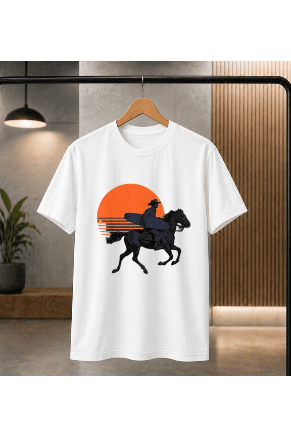 Surfer Cowboy Sunset Western Surf Surfing Ranch Crossover Unisex T-shirt, S-5XL