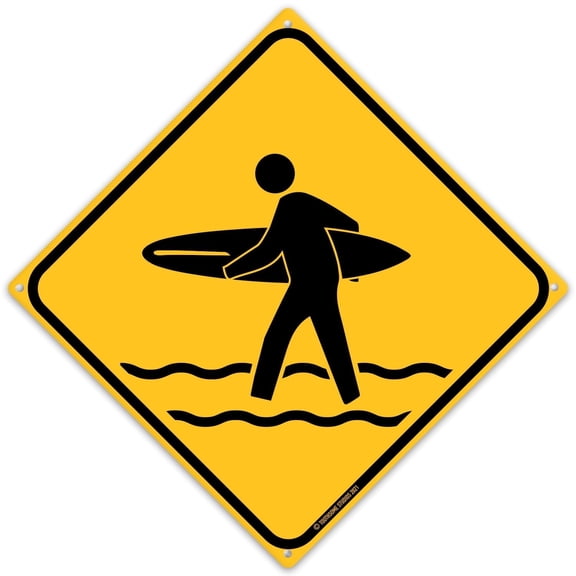 Surfer Crossing Tin Road Sign