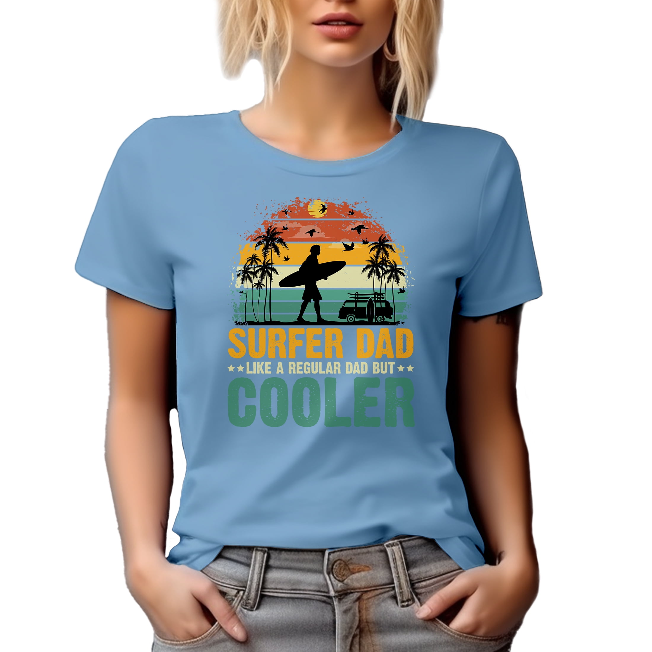 Surfer Dad Like a Regular Dad but Cooler, Surfing Enthusiast Father's Day, Baby Blue T-Shirt, Medium
