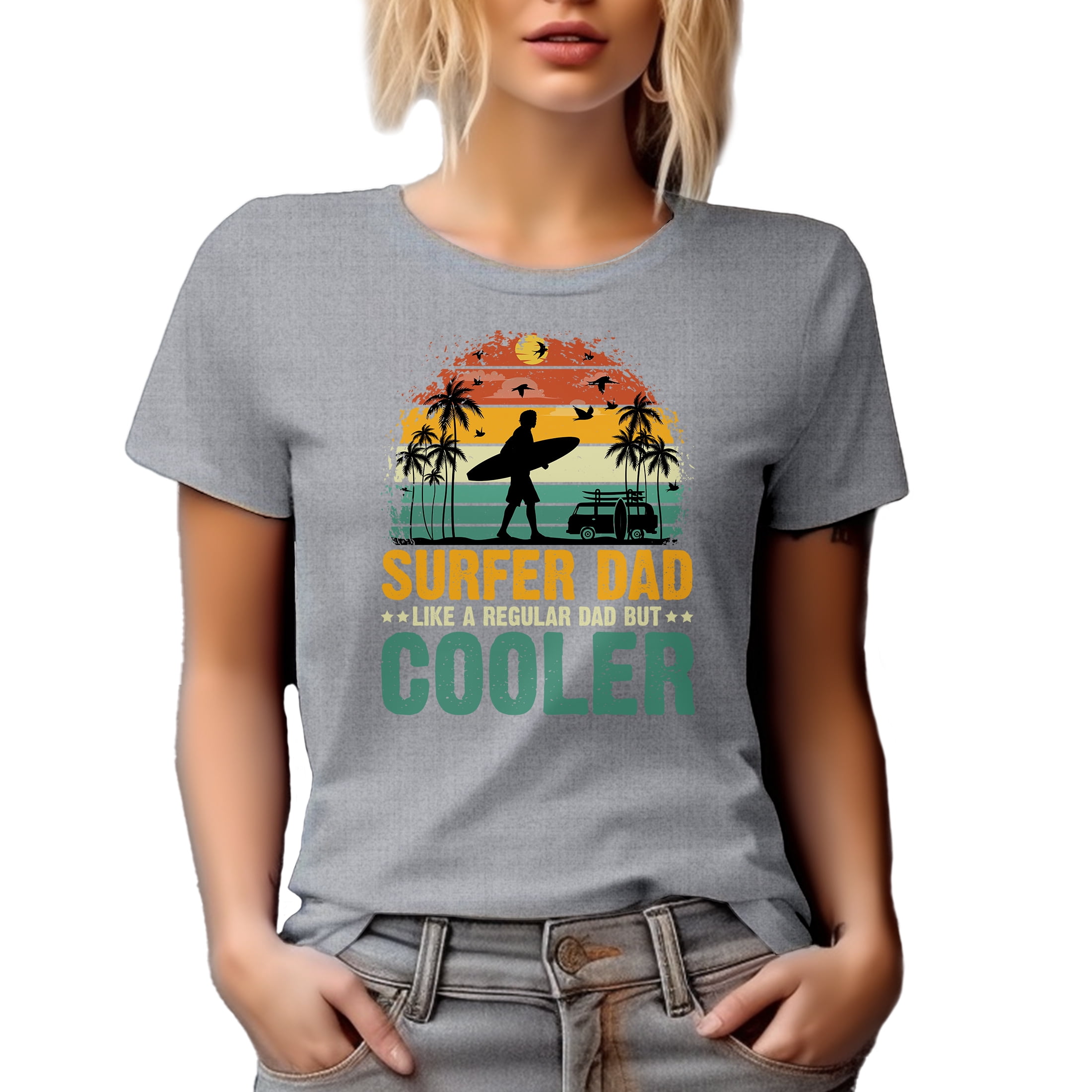 Surfer Dad Like a Regular Dad but Cooler, Surfing Enthusiast Father's Day, Heather Grey T-Shirt, Medium