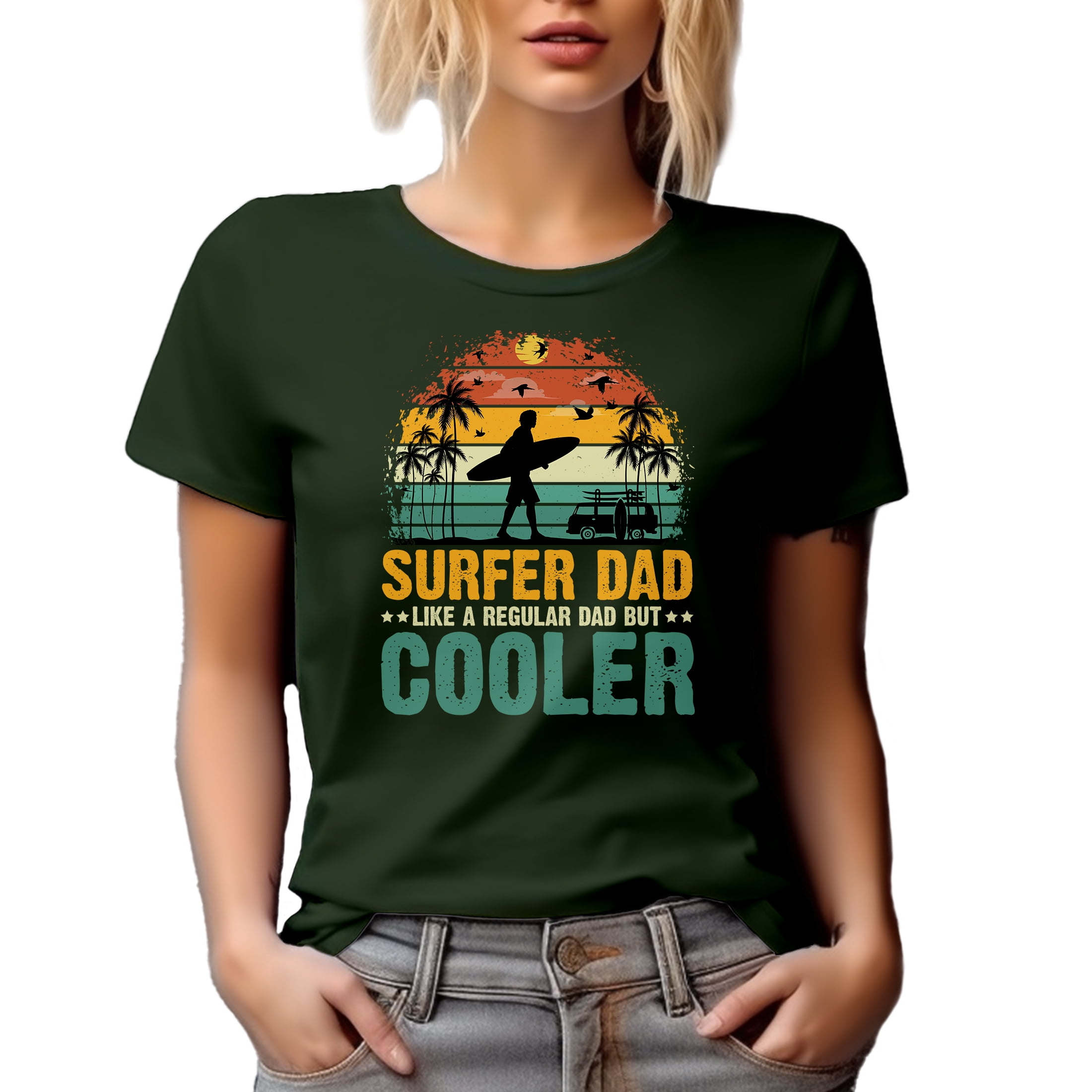 Surfer Dad Like a Regular Dad but Cooler - Surfing Enthusiast Father's Day Quote, Military Green T-Shirt, Small