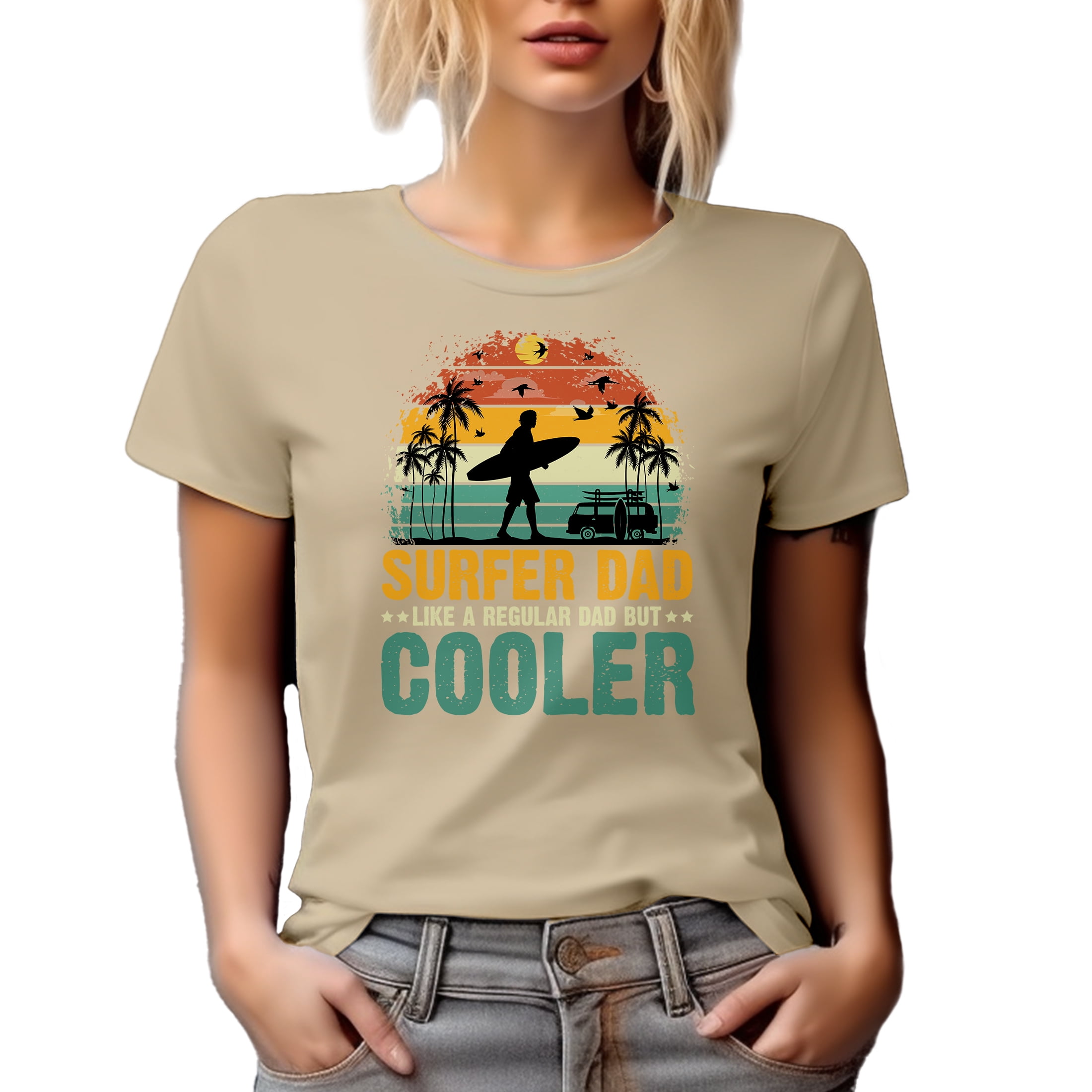 Surfer Dad Like a Regular Dad but Cooler, Surfing Enthusiast Father's Day, Tan T-Shirt, XL