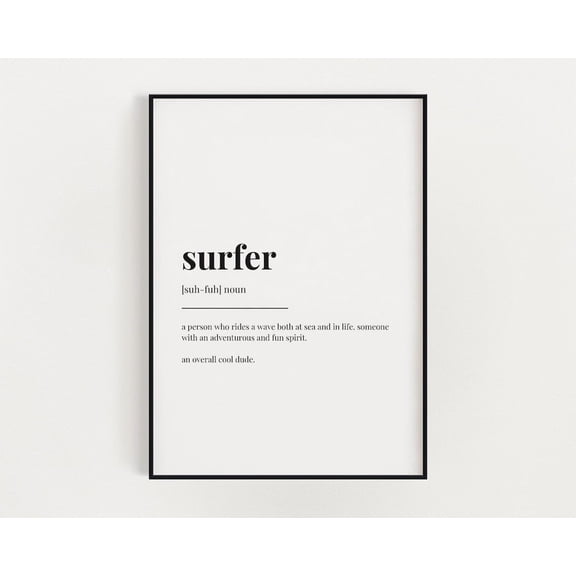 Surfer Definition Print, Wall Art, Definition Print, Home Décor, Surfer Home Decor #3382, Stretched Canvas Size 8x12