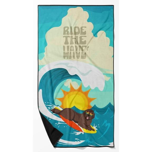 Surfer Dog Brown Newfoundland Premium Beach Towel 30 in x 60 in