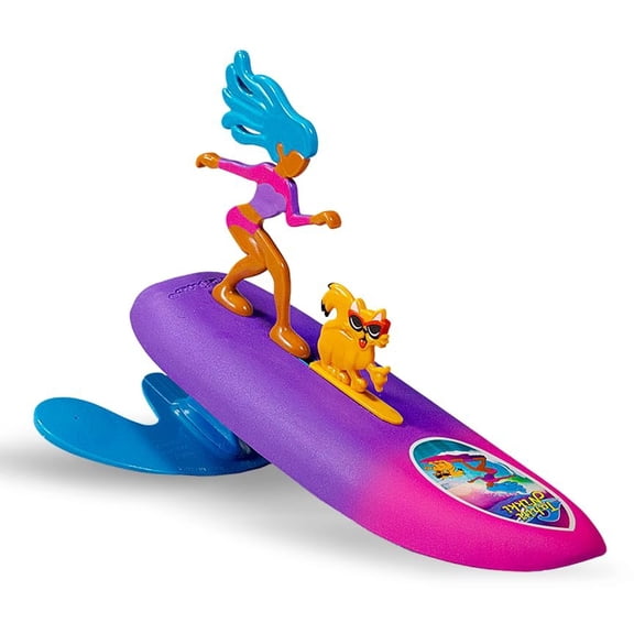 Surfer Dudes Legends & Surfer Pets Wave Powered Mini-Surfer, Pet and Surfboard Beach Toy - Tahiti Nikki and Meowi