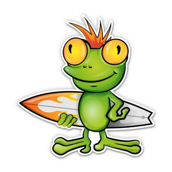 Surfer Frog Dude - 12" Vinyl Sticker Waterproof Decal