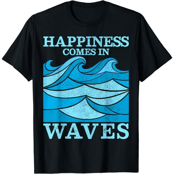 Surfer Gift - Happiness Comes In Waves Surfing Ocean Beach T-Shirt