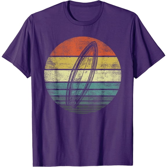 Surfer Gifts Retro Sunset Surfboard Silhouette Surfing Gifts Unisex T-Shirt for Men Women,Purple Color,Size M