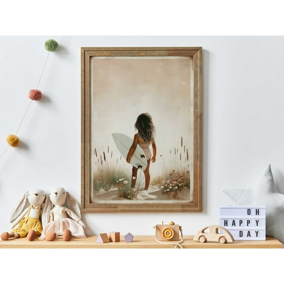 Surfer Girl Decor Beach Nursery Girl And Surfboard Art, Stretched Canvas 12x16in