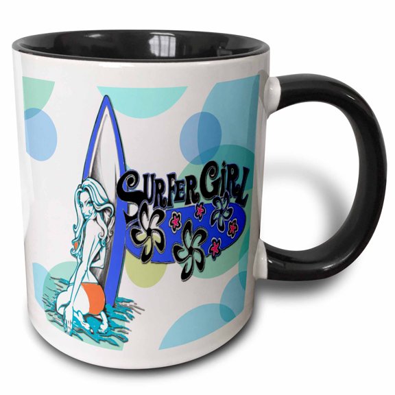 3drose, Surfer Girl for That Surfer Dude a Great Gift for Board Riders, 11oz Two-tone Black Mug