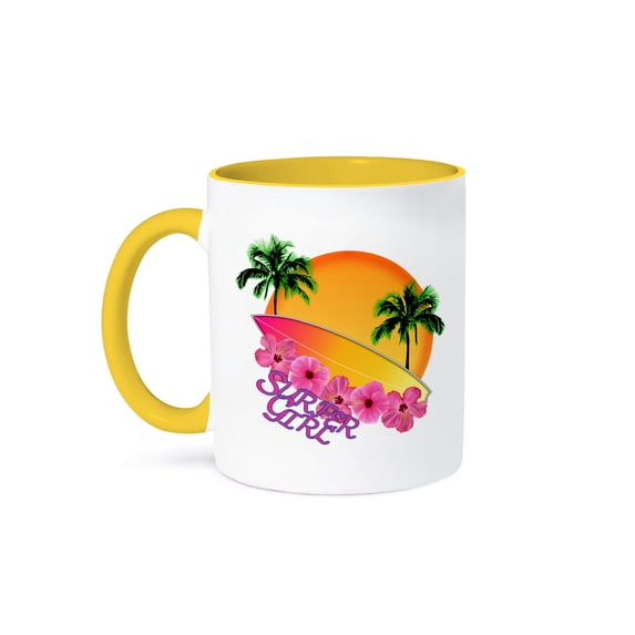 3drose, Surfer Girl Graphic for Women Surfers., 15oz Two-tone Yellow Mug