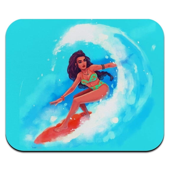 Surfer Girl Surfing On Wave with Surfboard Low Profile Thin Mouse Pad Mousepad