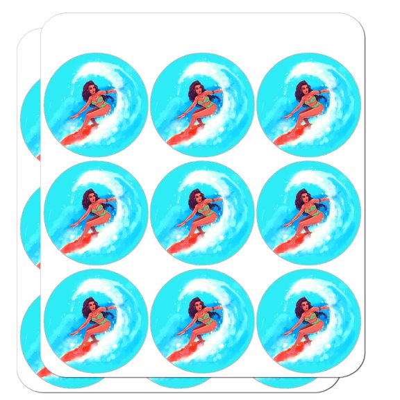 Surfer Girl Surfing On Wave with Surfboard Planner Calendar Scrapbooking Crafting Stickers